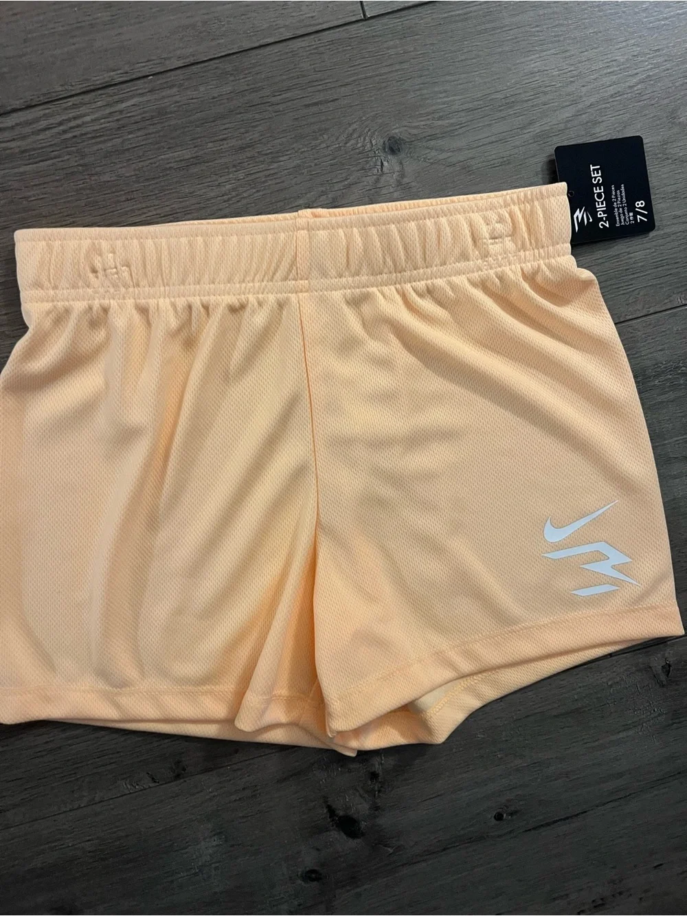Nike White Tee with Leopard Swoosh & Peach Athletic Shorts